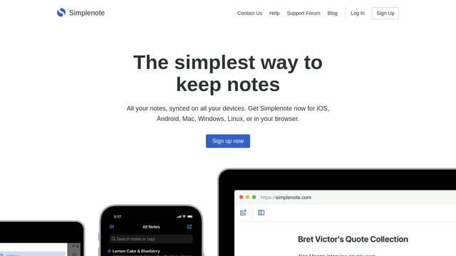 Screenshot: simplenote.com - uses Recoleta