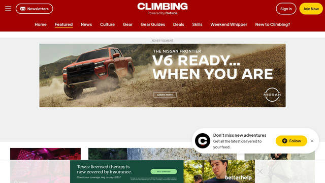 Screenshot: climbing.com - uses outside-icons