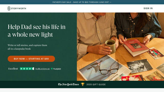 Screenshot: storyworth.com - uses Gt Super Display