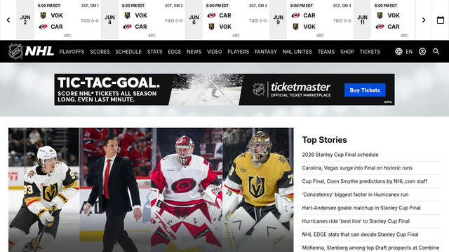Screenshot: nhl.com - uses material Screenshot: nhl.com - uses material