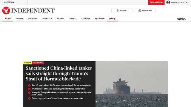Screenshot: independent.co.uk - uses Indy Sans CAPS