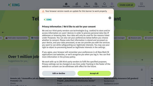 Screenshot: xing.com - uses XING Sans