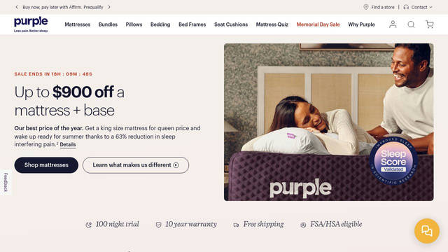 Screenshot: purple.com - uses fantasticon