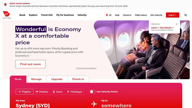 Screenshot: virginaustralia.com - uses GTAmericaStandard