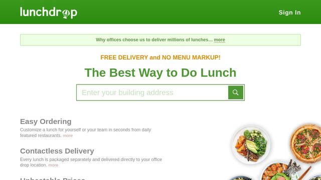 Screenshot: lunchdrop.com - uses Times
