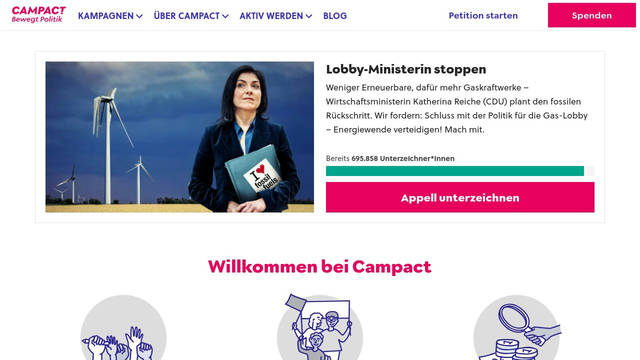 Screenshot: campact.de - uses Cabin Screenshot: campact.de - uses Cabin