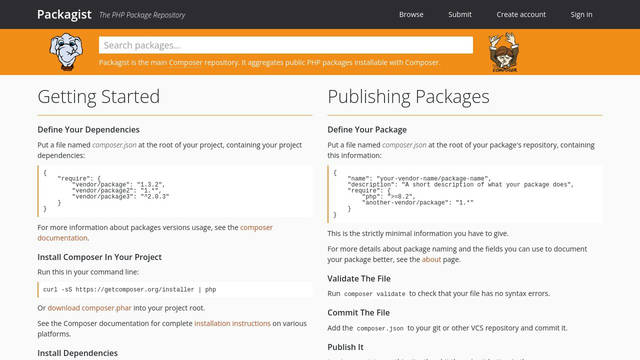 Screenshot: packagist.org - uses fontello