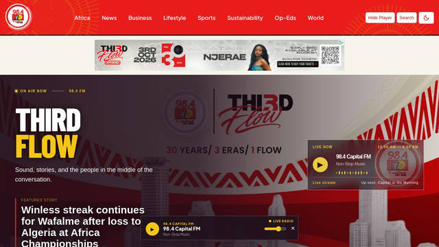 Screenshot: capitalfm.co.ke - uses Arial Narrow
