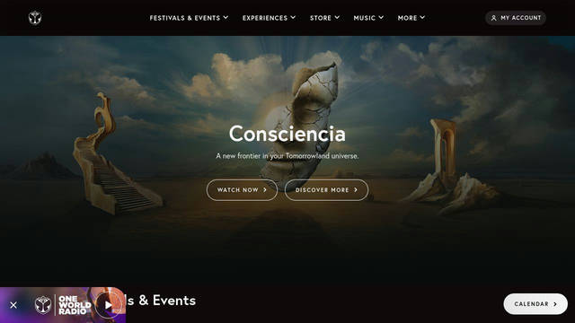 Screenshot: tomorrowland.com - uses europa