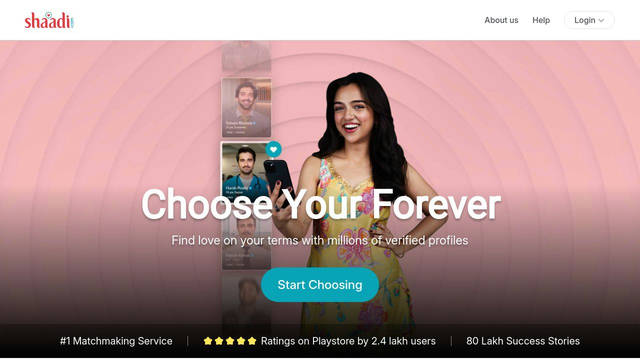 Screenshot: shaadi.com - uses Raleway