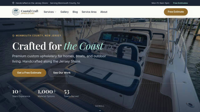 Screenshot: coastalcraftupholstery.com - uses Inter Fallback