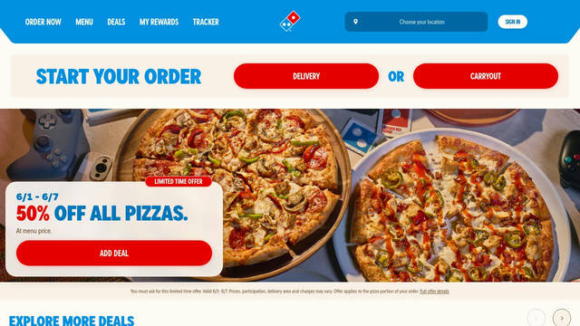 Screenshot: dominos.com - uses One Dot Extended
