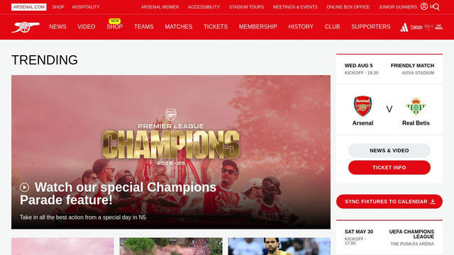 Screenshot: arsenal.com - uses Northbank Forward