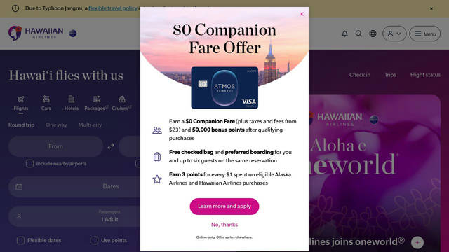 Screenshot: hawaiianairlines.com - uses Chronicle Display