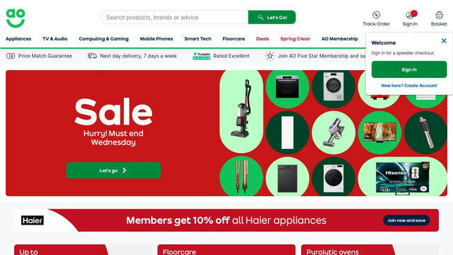 Screenshot: ao.com - uses ozReg