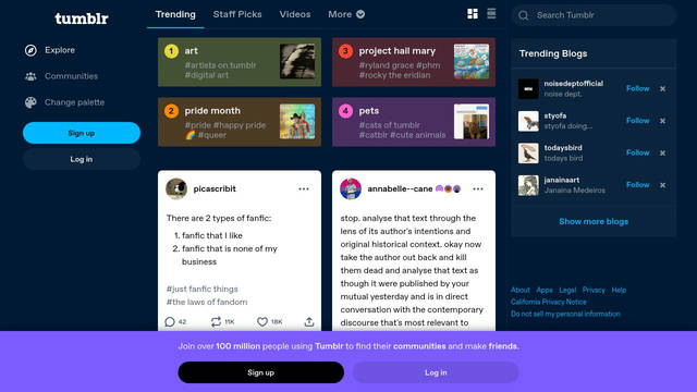 Screenshot: tumblr.com - uses Avalon