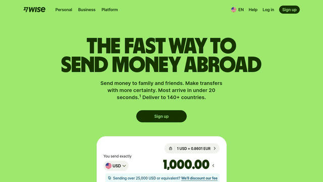 Screenshot: wise.com - uses Wise Sans JP