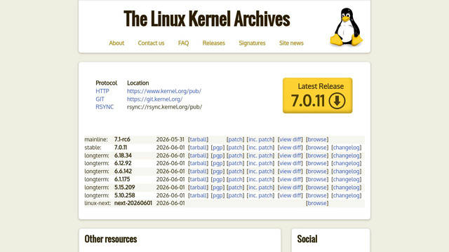 Screenshot: kernel.org - uses Oxygen
