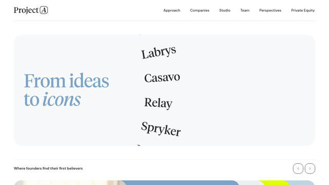 Screenshot: project-a.com - uses headingFont