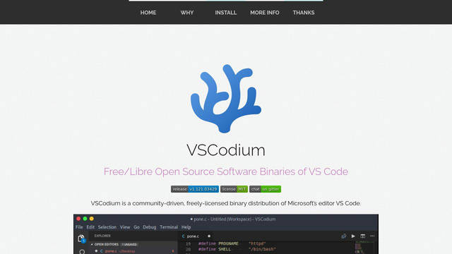 Screenshot: vscodium.com - uses anchorjs-icons