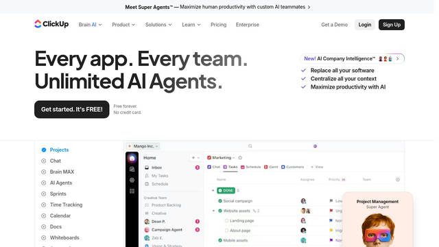Screenshot: clickup.com - uses Sometype Mono