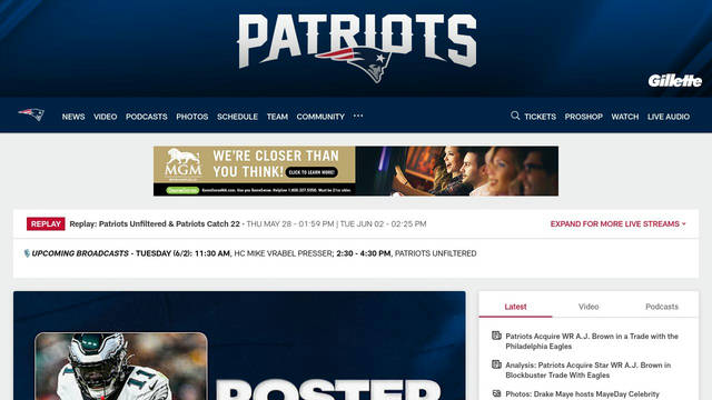 Screenshot: patriots.com - uses All-ProSans