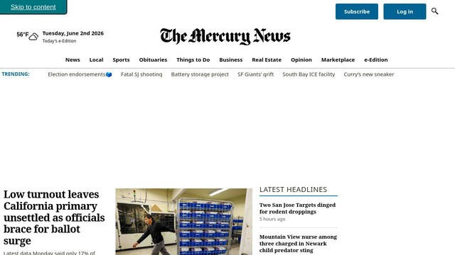 Screenshot: mercurynews.com - uses Arvo