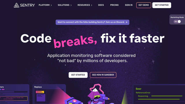 Screenshot: sentry.io - uses Dammit Sans