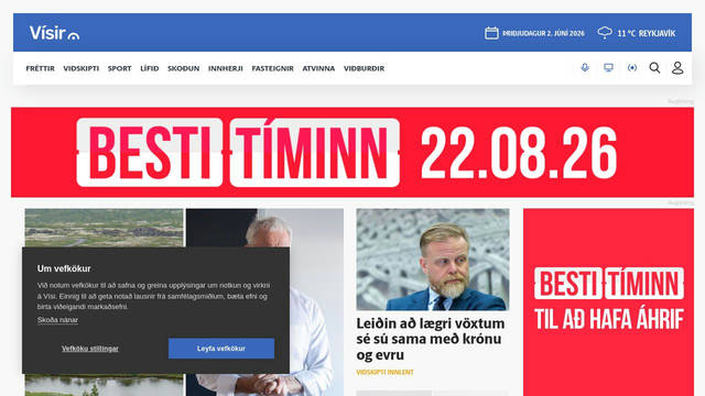 Screenshot: visir.is - uses Berlingske Sans Cn Bold
