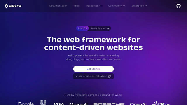 Screenshot: astro.build - uses obviously