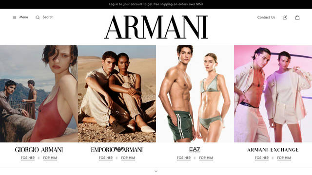 Screenshot: armani.com - uses AX