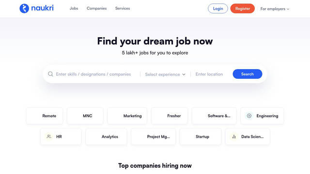 Screenshot: naukri.com - uses icon
