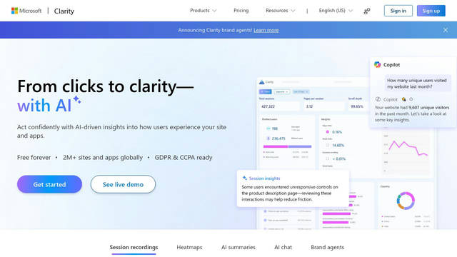 Screenshot: clarity.microsoft.com - uses Leelawadee UI Web Screenshot: clarity.microsoft.com - uses Leelawadee UI Web