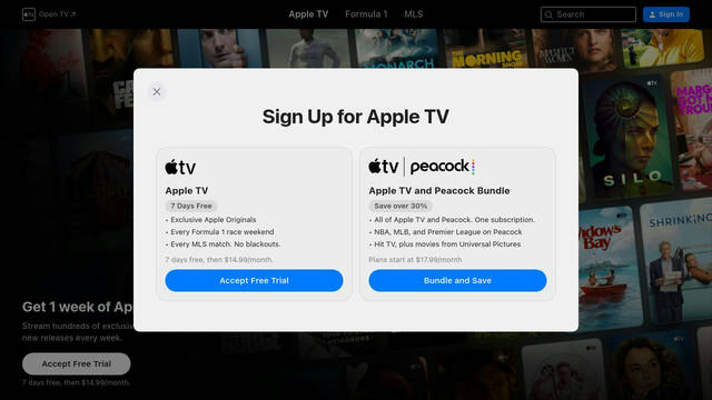Screenshot: tv.apple.com - uses Locale Switcher