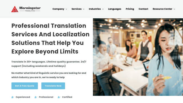 Screenshot: morningstartranslation.com - uses Astra Screenshot: morningstartranslation.com - uses Astra