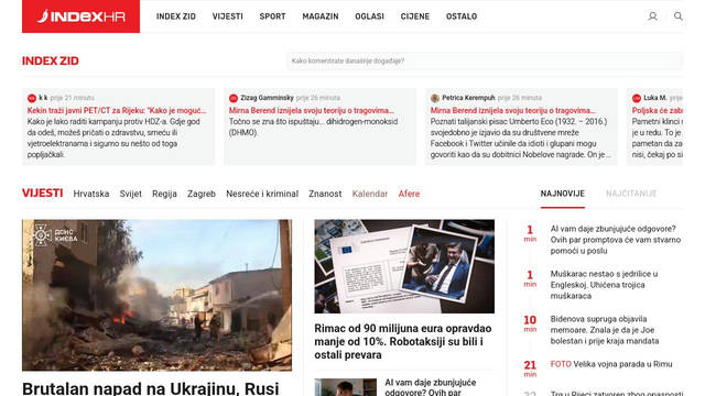 Screenshot: index.hr - uses index-font