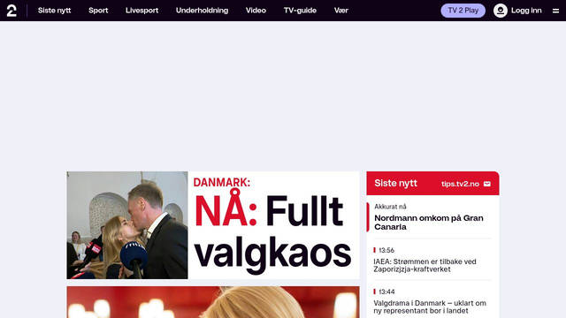 Screenshot: tv2.no - uses TV 2 Display