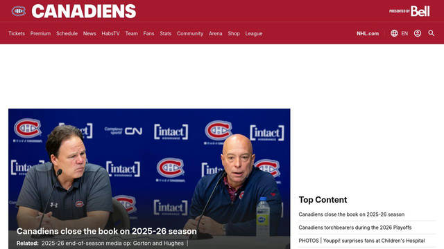 Screenshot: canadiens.nhl.com - uses material Screenshot: canadiens.nhl.com - uses material