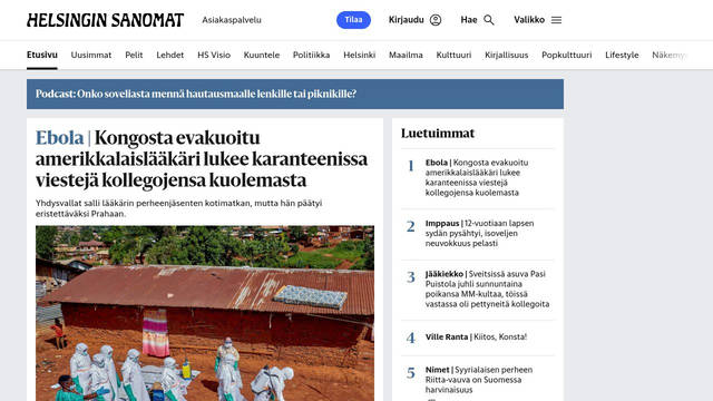 Screenshot: hs.fi - uses Helsingin