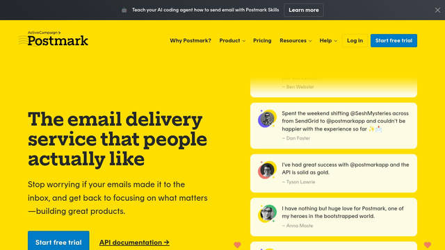 Screenshot: postmarkapp.com - uses Rund Text