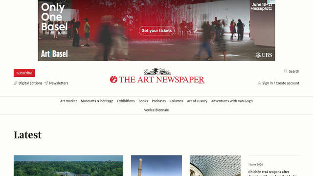 Screenshot: theartnewspaper.com - uses Greta Sans Medium