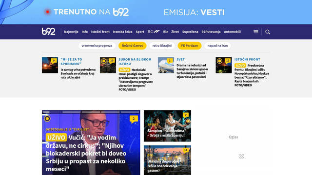 Screenshot: b92.net - uses Roslindale Regular