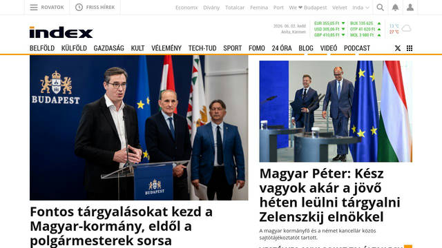 Screenshot: index.hu - uses noto_serif
