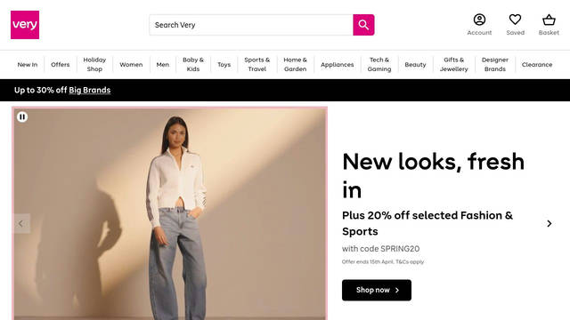 Screenshot: very.co.uk - uses Very Sans
