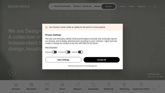 Screenshot: designhotels.com - uses Suisse Semibold
